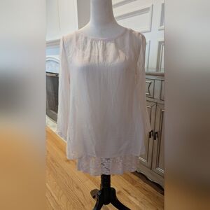 Mezzo Made In Italy Sheer 2 pc Silk Pink Blouse with Lace Hem